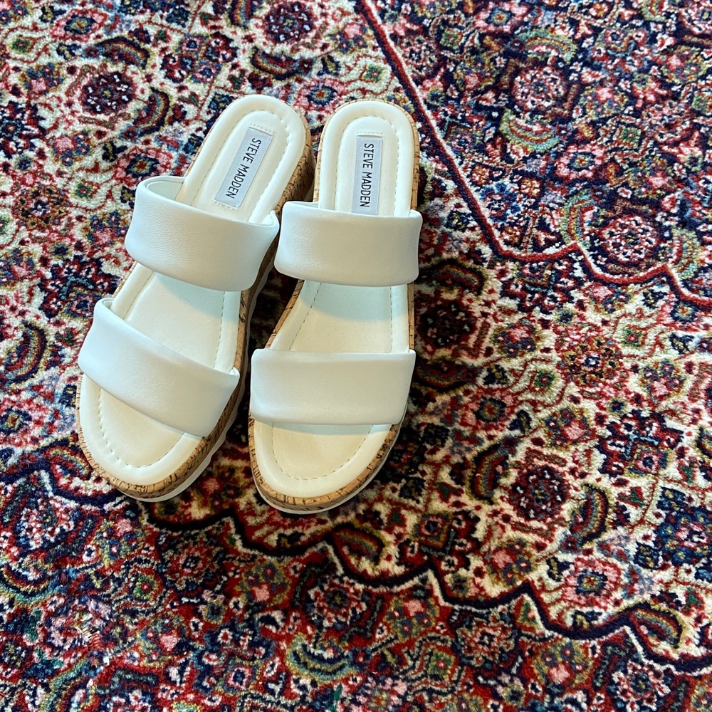Steve Madden White Slide Sandals